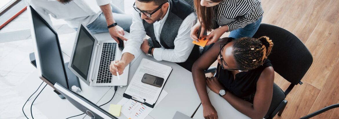 A group of multinational busy people working in the office